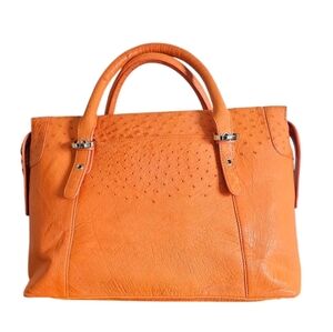 Farotto Viaggi vibrant Orange Leather Satchel with Textured Finish Rolled Handle